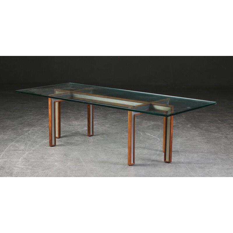 Vintage glass coffee table with frame veneered rosewood by Henning Korch - 1960s