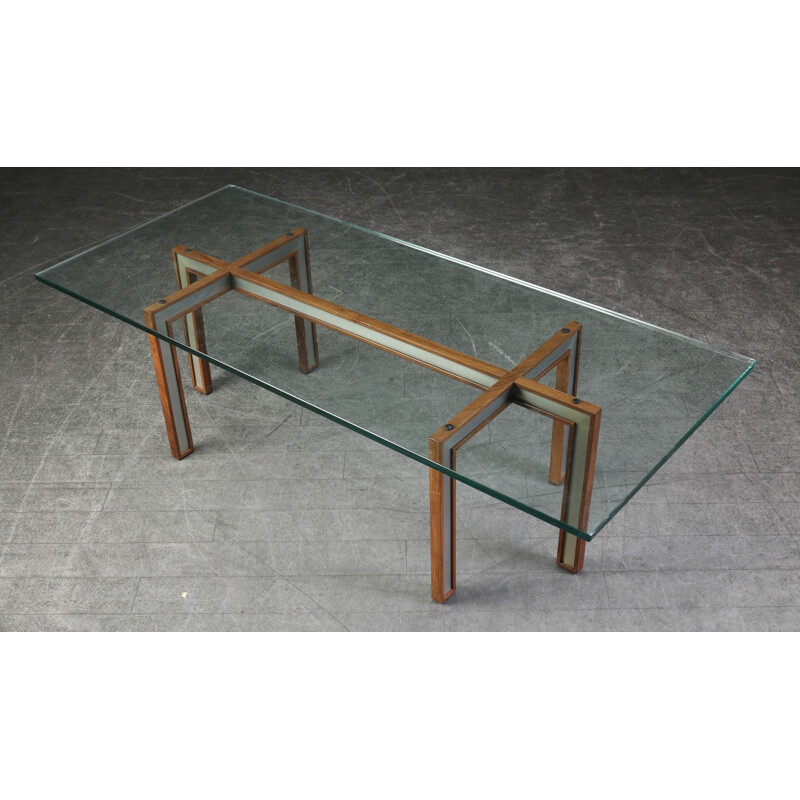 Vintage glass coffee table with frame veneered rosewood by Henning Korch - 1960s