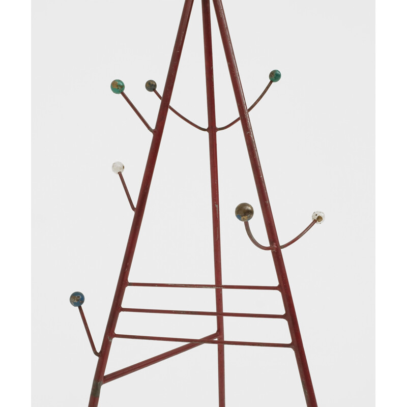 Vintage atomic coat rack cast iron painted in red, 1950