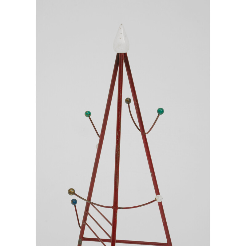 Vintage atomic coat rack cast iron painted in red, 1950