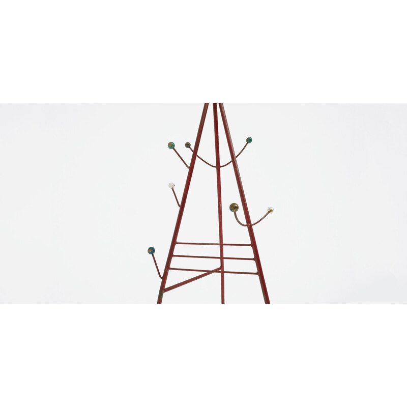 Vintage atomic coat rack cast iron painted in red, 1950