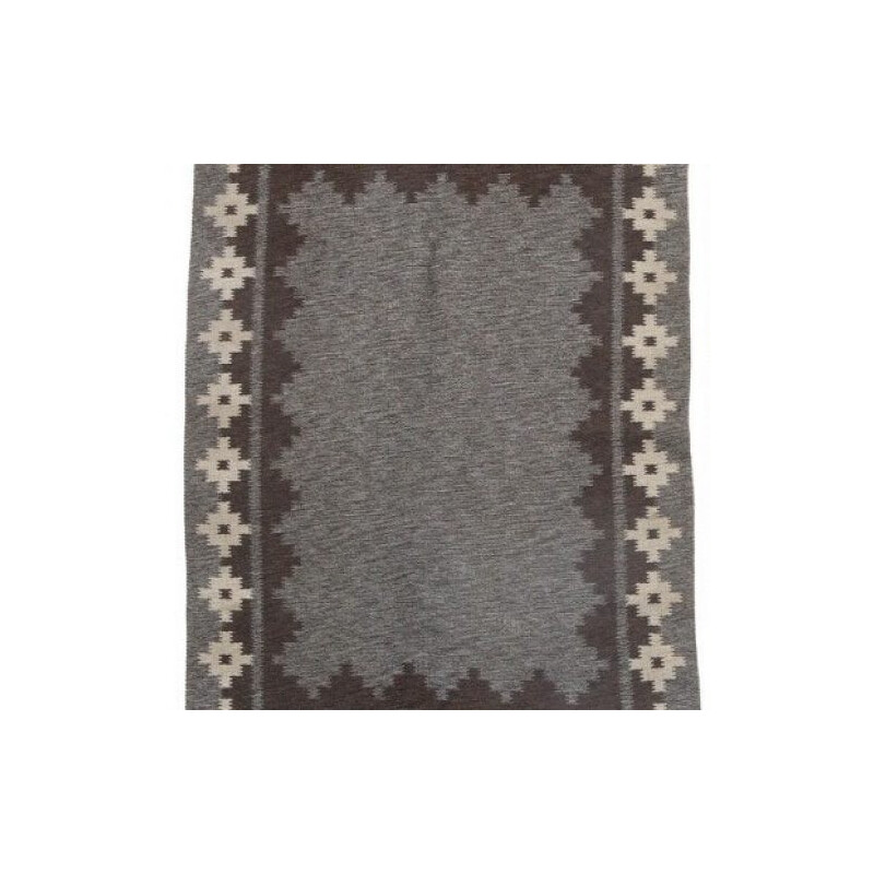 Vintage Gray wool rug with grey geometric patterns - 1960s