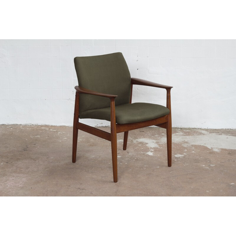 Lounge chair in teak and green fabric, Grete JALK - 1960s