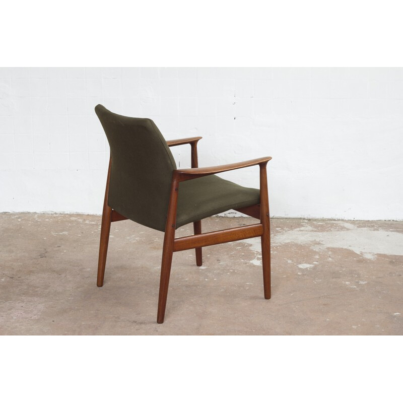 Lounge chair in teak and green fabric, Grete JALK - 1960s