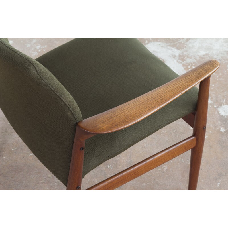 Lounge chair in teak and green fabric, Grete JALK - 1960s