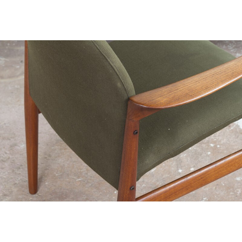 Lounge chair in teak and green fabric, Grete JALK - 1960s