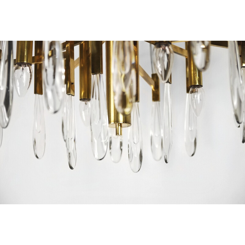 Italian Brass Chandelier with Glass Icicles by Gaetano Sciolari - 1970s