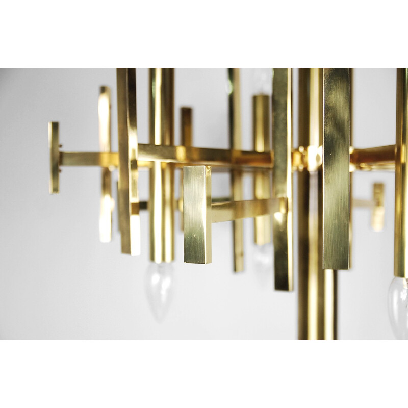 Italian Brass Chandelier with Glass Icicles by Gaetano Sciolari - 1970s