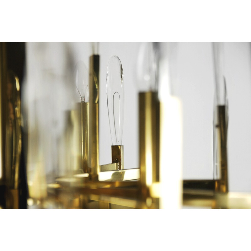 Italian Brass Chandelier with Glass Icicles by Gaetano Sciolari - 1970s