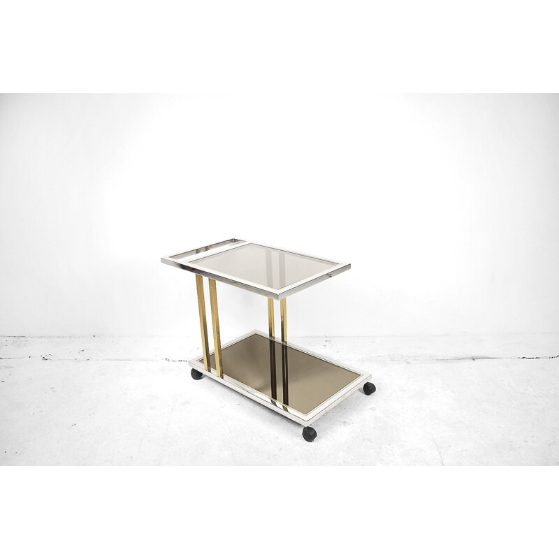 Vintage gold and chrome bar cart from Belgo Chrom, Belgium 1970