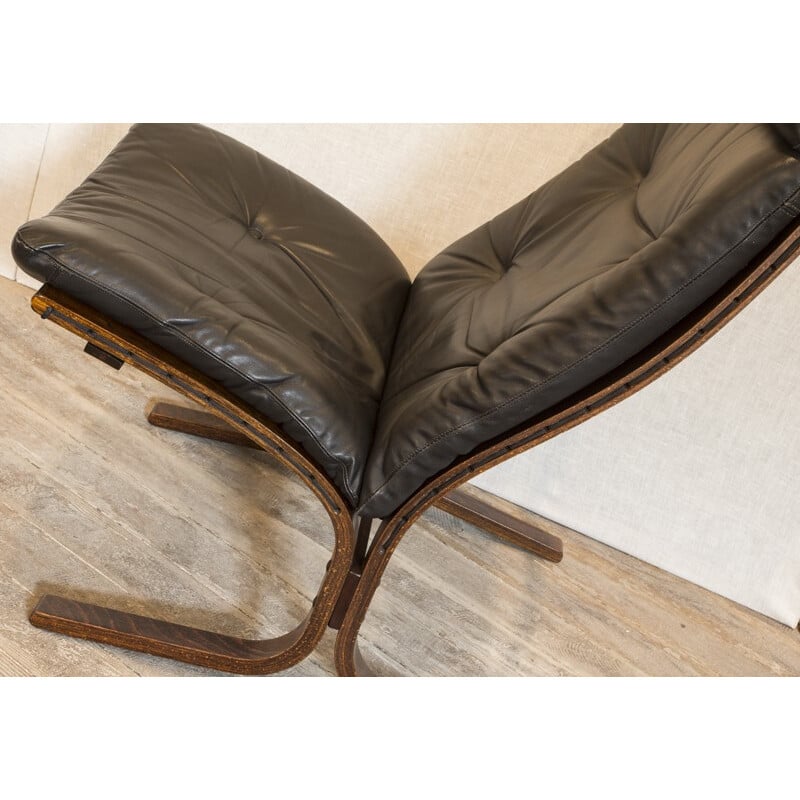 Easy chair in leather and wood, Ingmar RELLING - 1970s