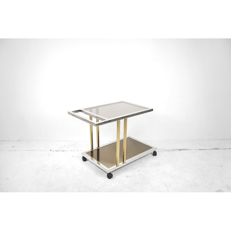 Vintage gold and chrome bar cart from Belgo Chrom, Belgium 1970