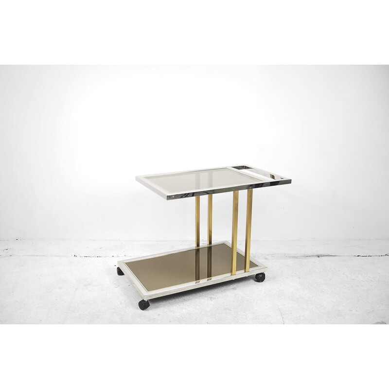 Vintage gold and chrome bar cart from Belgo Chrom, Belgium 1970