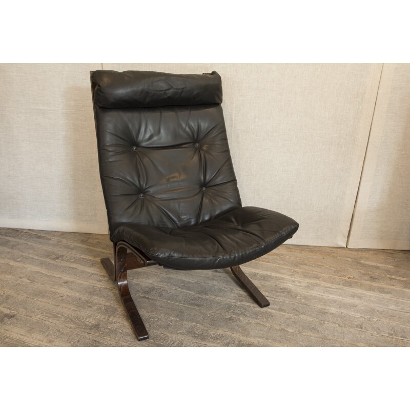 Fauteuil lounge en cuir et bois, Ingmar RELLING - 1970s