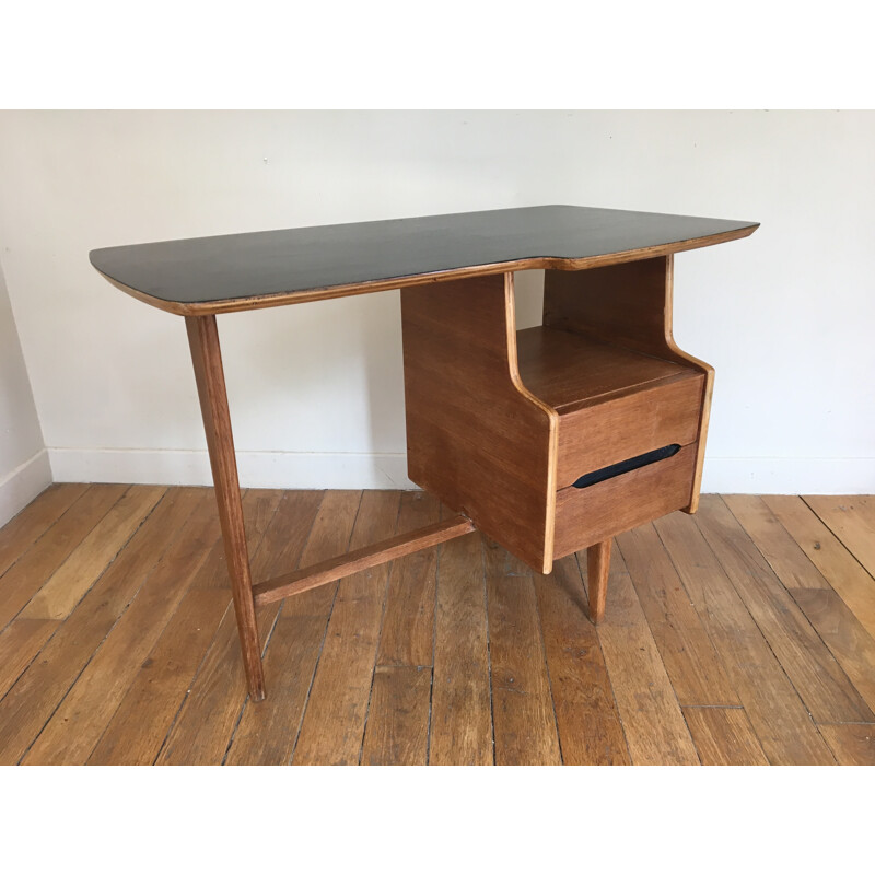 Child desk in solid oak by Jacques Hauville - 1950s