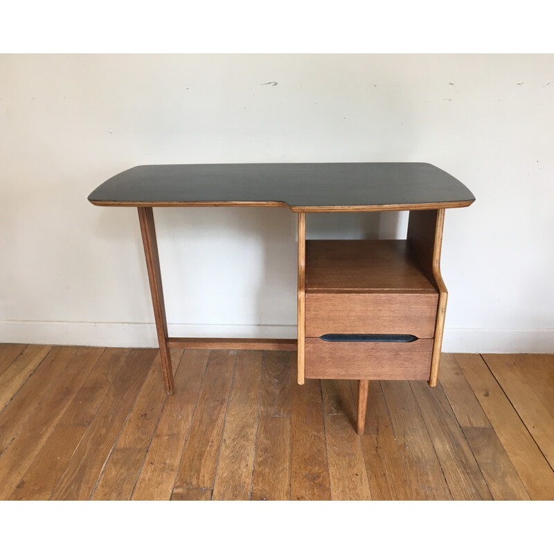 Child desk in solid oak by Jacques Hauville - 1950s