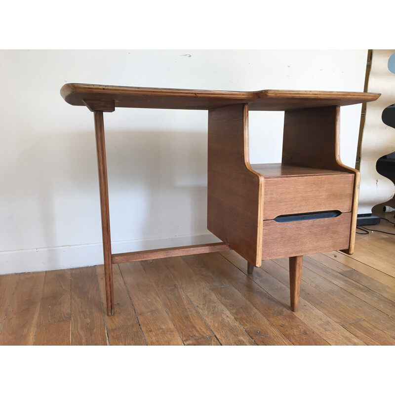 Child desk in solid oak by Jacques Hauville - 1950s