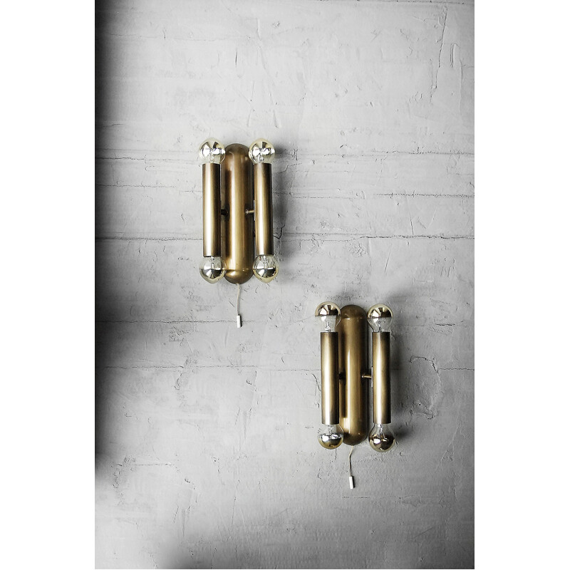 Set of 2 vintage Wall Lamps in Brushed brass - 1960s