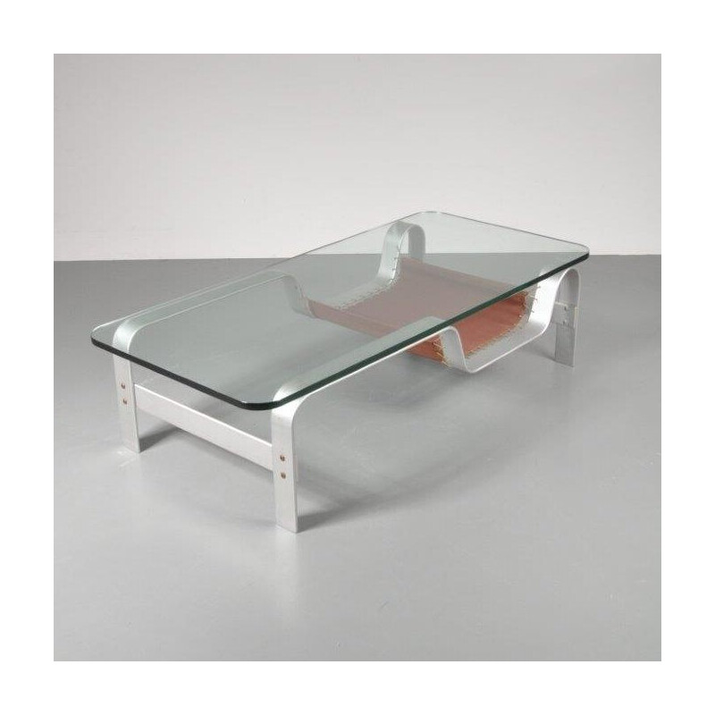 Vintage Nordic coffee table in glass & chrome -1970s