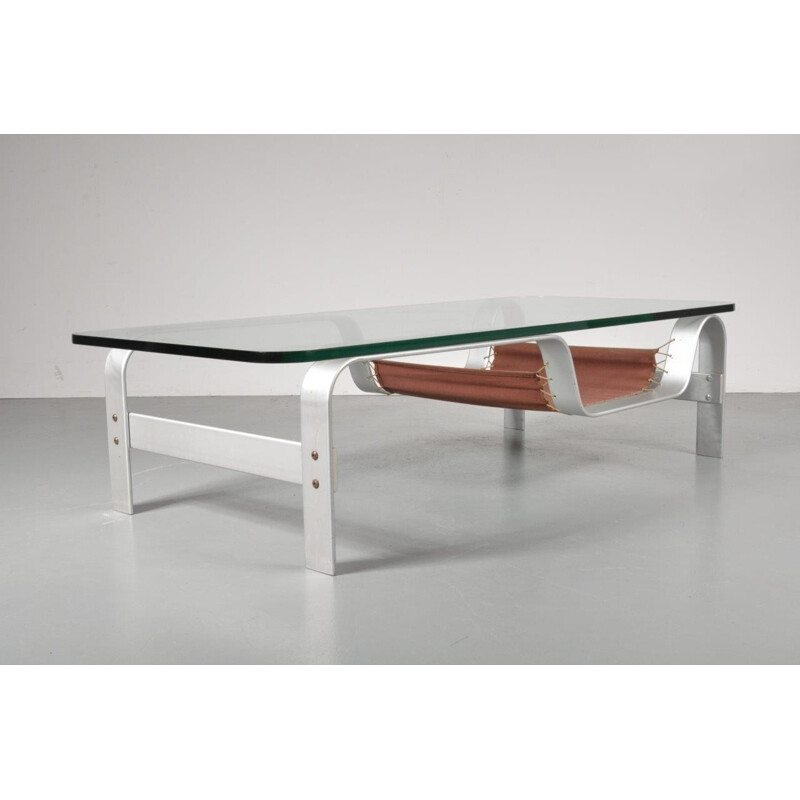 Vintage Nordic coffee table in glass & chrome -1970s
