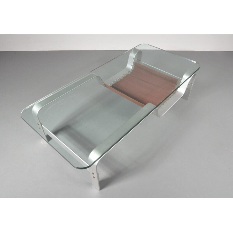 Vintage Nordic coffee table in glass & chrome -1970s