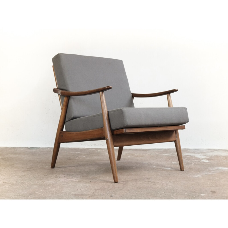 Vintage danish grey easy chair in beech - 1960s