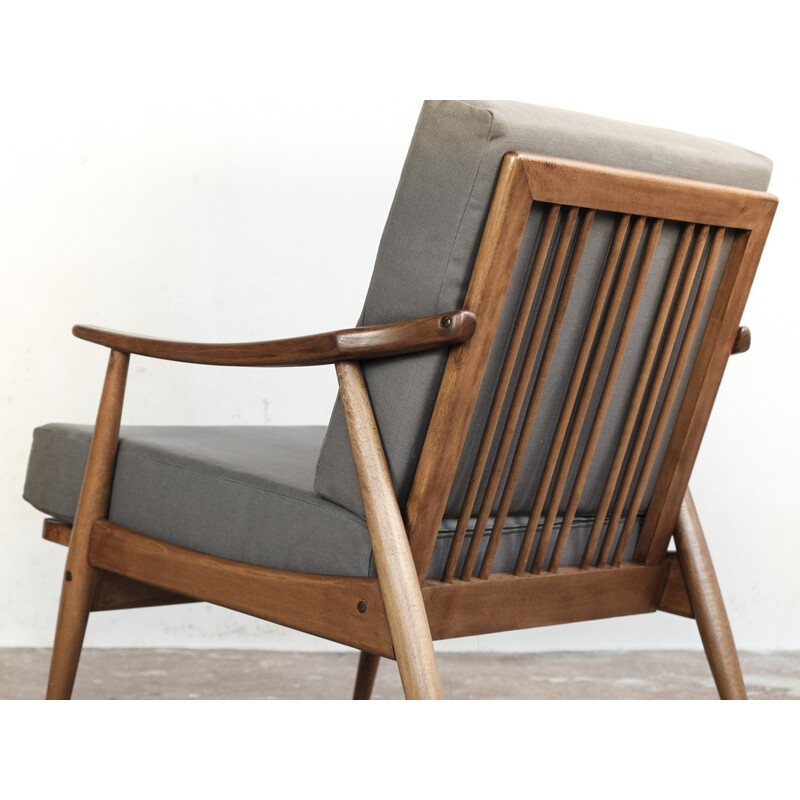 Vintage danish grey easy chair in beech - 1960s
