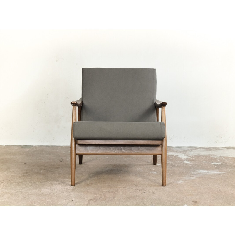 Vintage danish grey easy chair in beech - 1960s