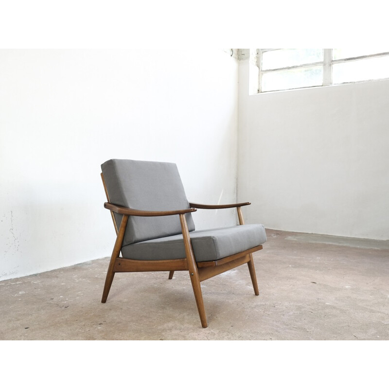 Vintage danish grey easy chair in beech - 1960s