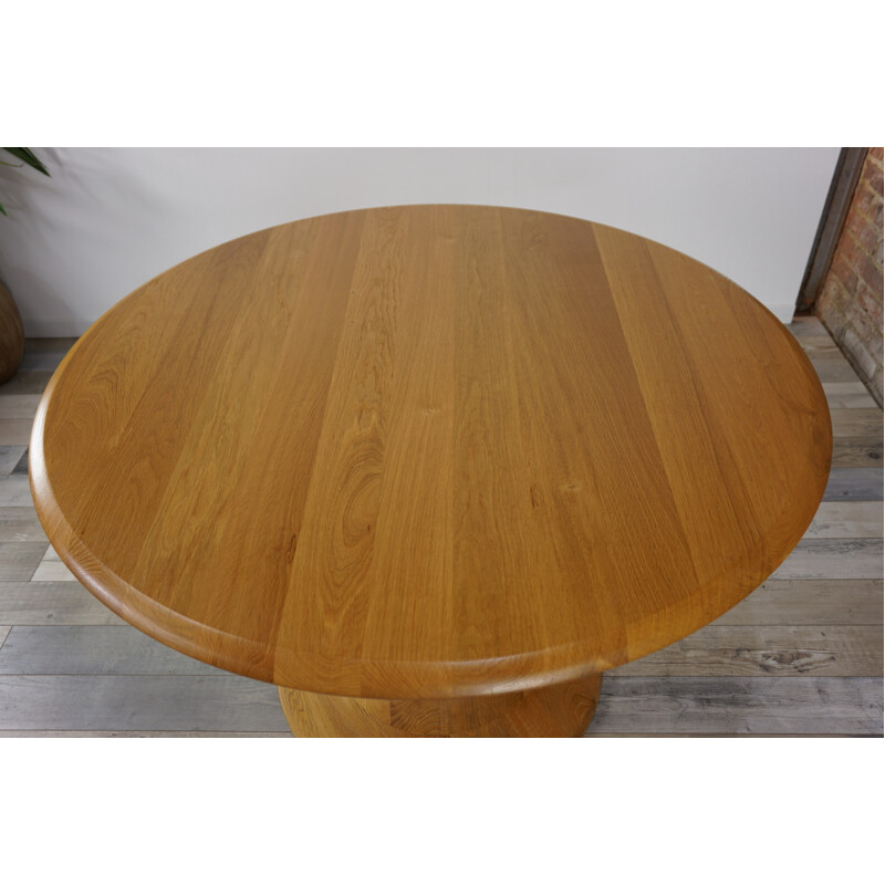 Round table & 4 matching armchairs in oak - 1980s