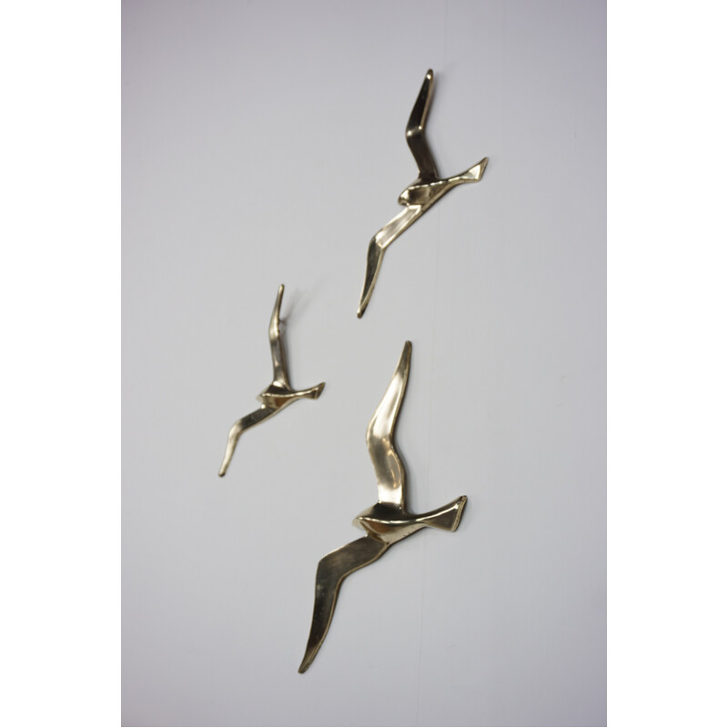 Vintage set of flight of birds in brass - 1960s