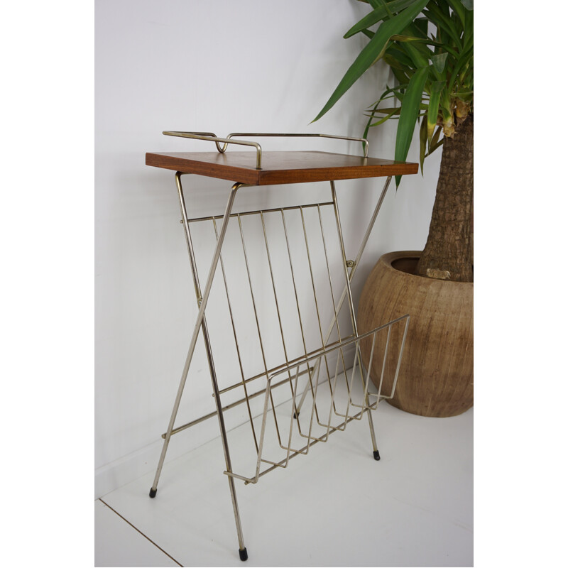 Vintage side table made of teak and brass - 1950s