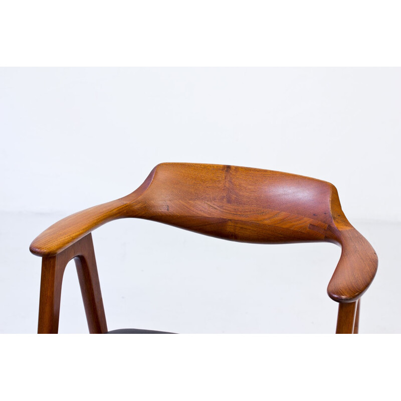 Chaise de Bureau vintage en Teck et en Cuir par Erik Kirkegaard pour Høng Stolefabrik - 1950