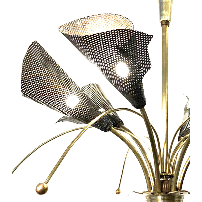 Lámpara de suspensión vintage de hierro forjado de Kobis y Lorence, Francia 1950