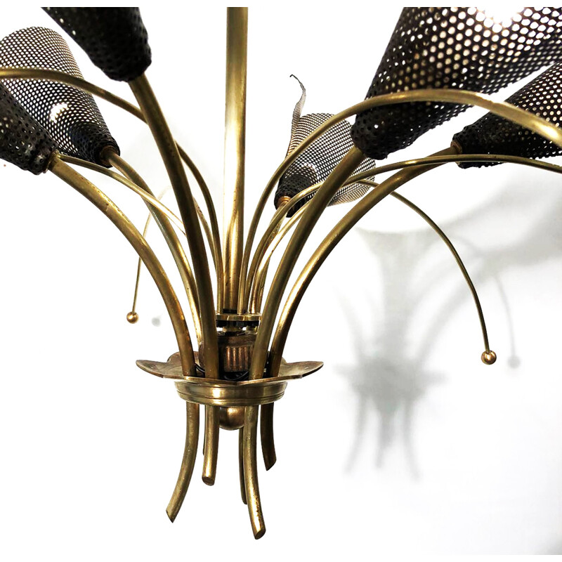 Vintage wrought iron pendant lamp by Kobis and Lorence, France 1950