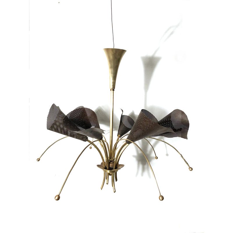 Vintage wrought iron pendant lamp by Kobis and Lorence, France 1950