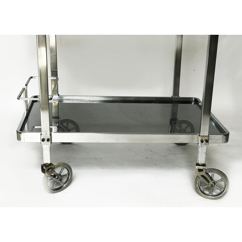 Vintage Chromed trolley made of Smoked Glass - 1970s