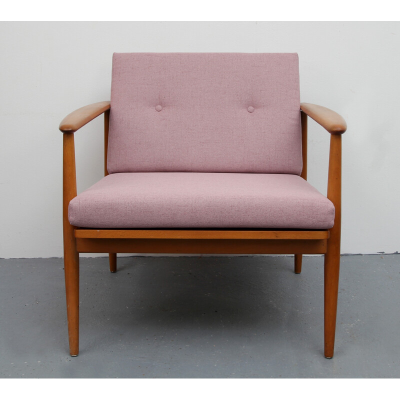 Scandinavische roze beukenhouten fauteuil - 1960