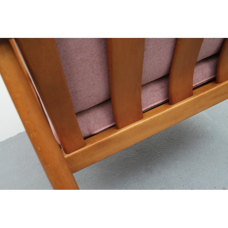 Vintage scandinavian pink armchair in beech - 1960s