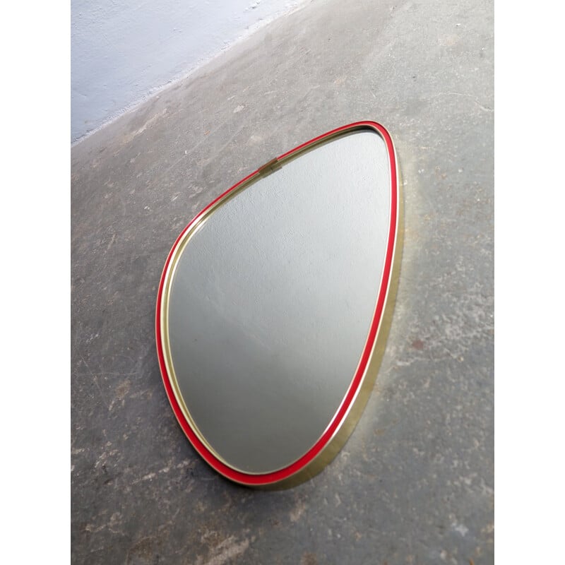 Vintage red and golden frame mirror - 1960s