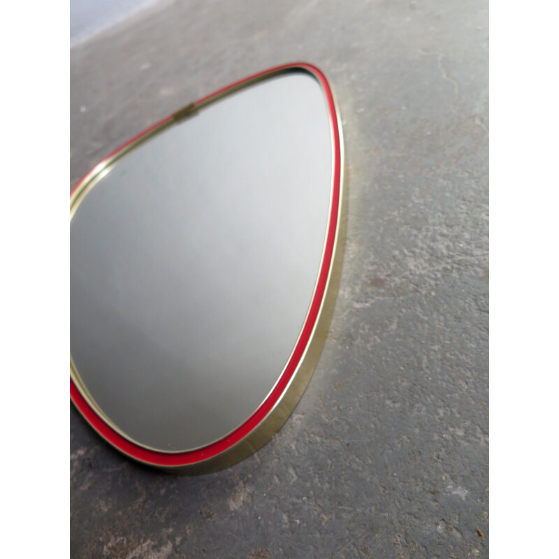 Vintage red and golden frame mirror - 1960s