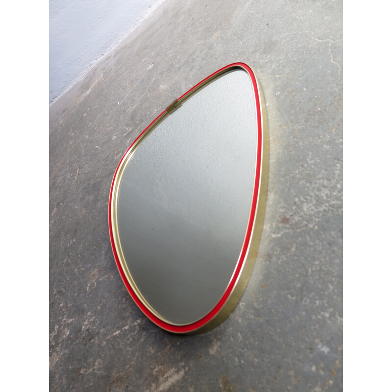 Vintage red and golden frame mirror - 1960s