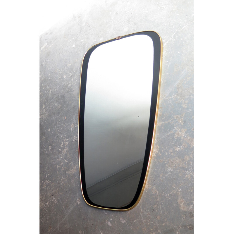 Vintage golden edge and black painted frame mirror - 1960s