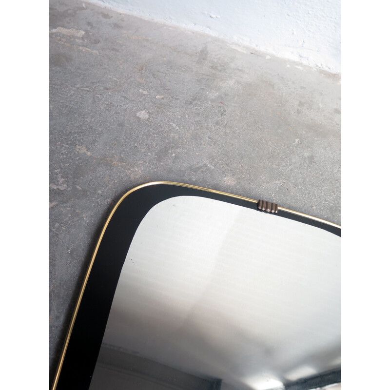 Vintage golden edge and black painted frame mirror - 1960s