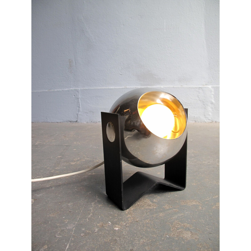 Spot chromé dans une lampe de socle en métal noir - 1970