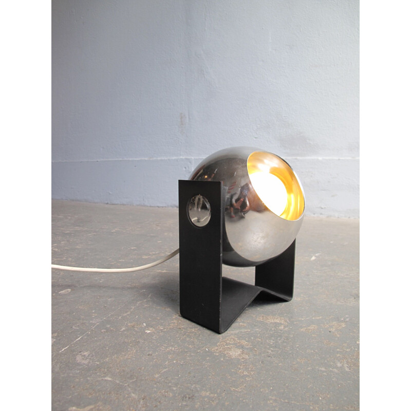 Spot chromé dans une lampe de socle en métal noir - 1970