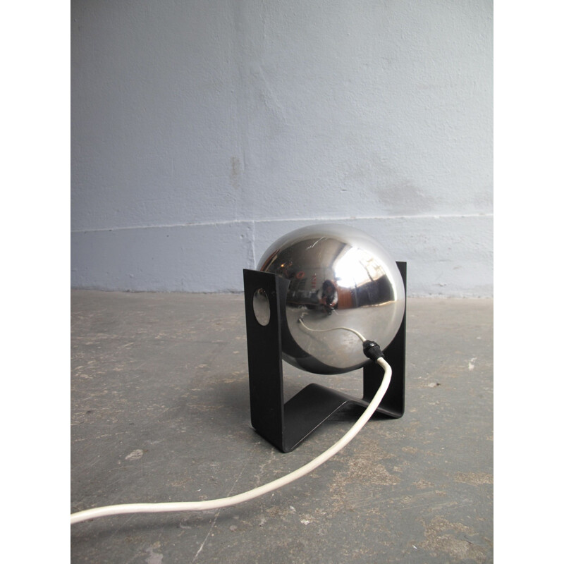 Vintage chrome adjustable spot in a black metal base lamp - 1970s