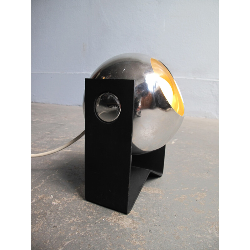 Vintage chrome adjustable spot in a black metal base lamp - 1970s