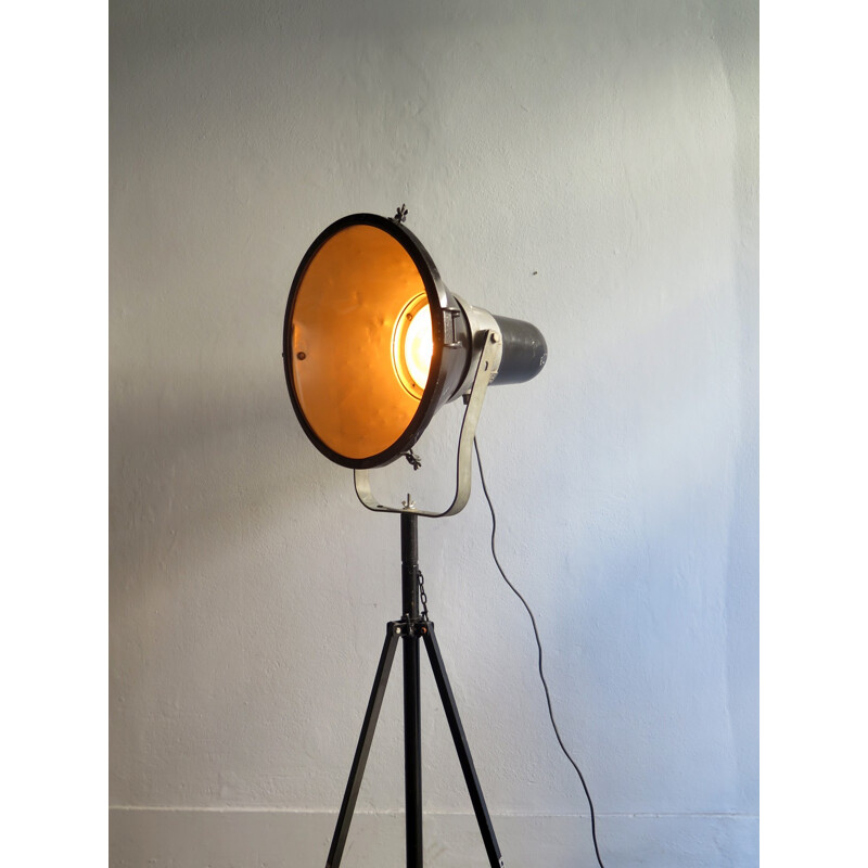 Vintage industrial black metal adjustable floor lamp - 1940s