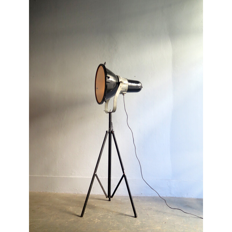 Vintage industrial black metal adjustable floor lamp - 1940s